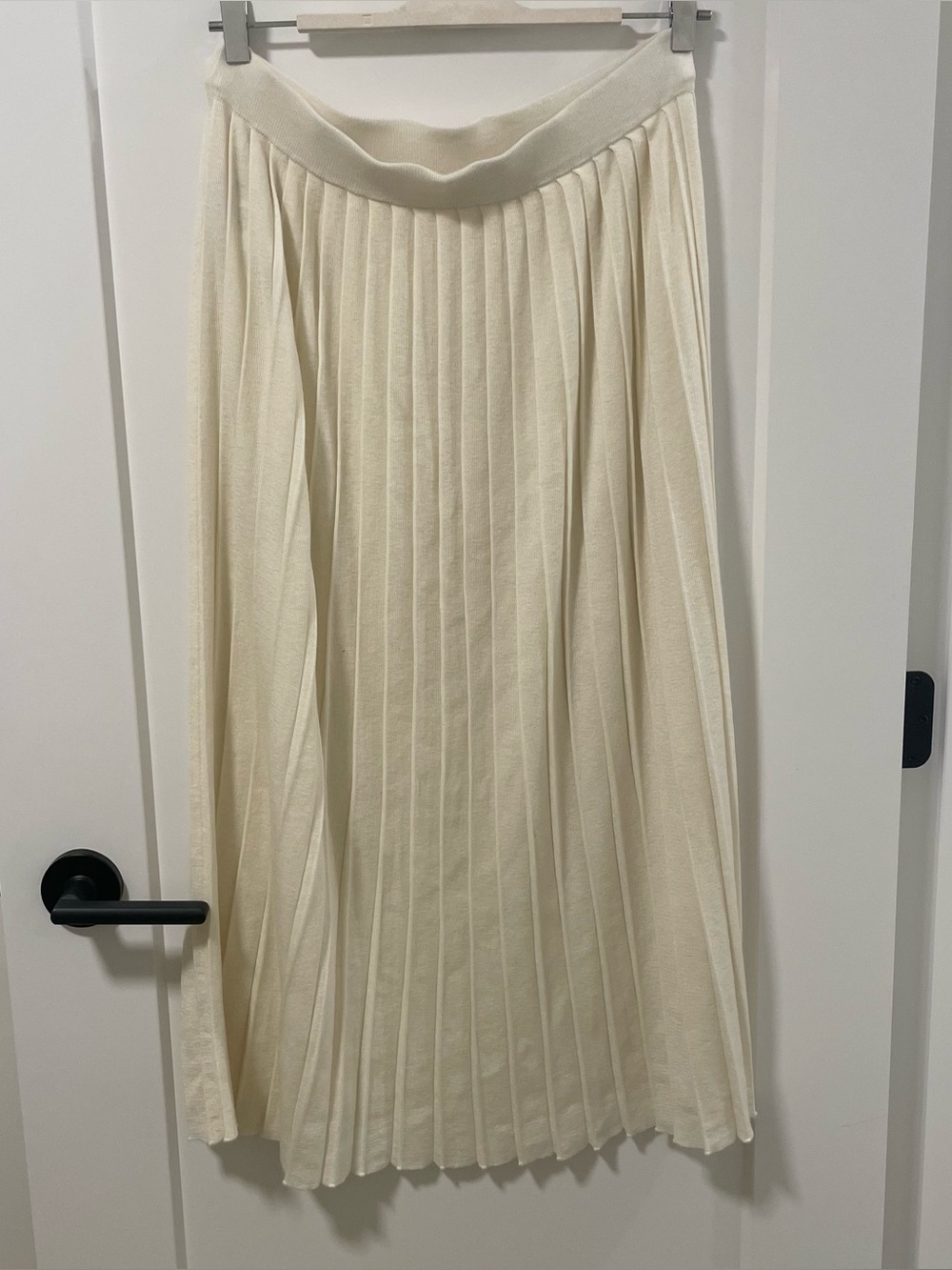 Pleated wool blend knit maxi skirt in cream